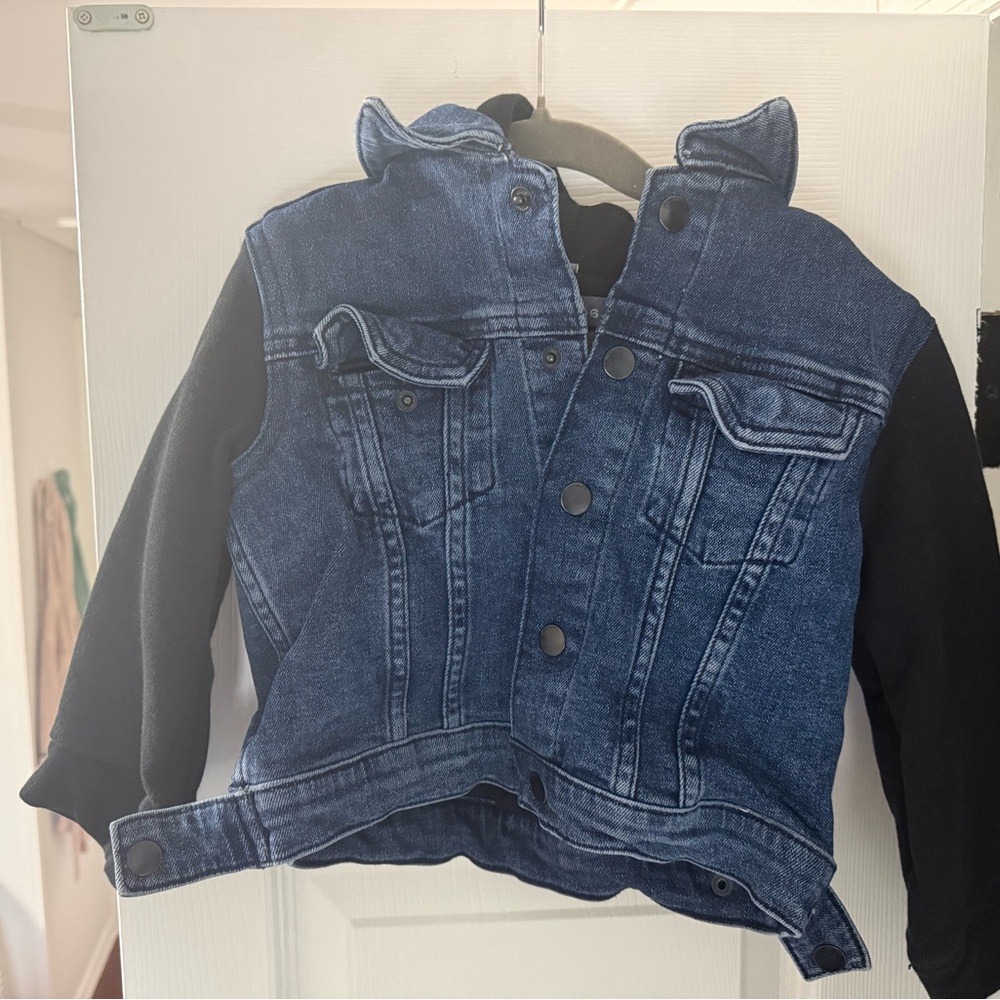 Kids Two-Tone Denim Jacket with Black Sleeves hood and soft lining